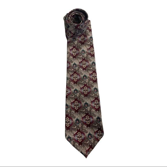STAFFORD Tie, 100% Imported Silk, Gray, Green, Burgundy, Blue - Picture 3 of 11